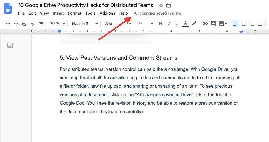 Review versions in google docs