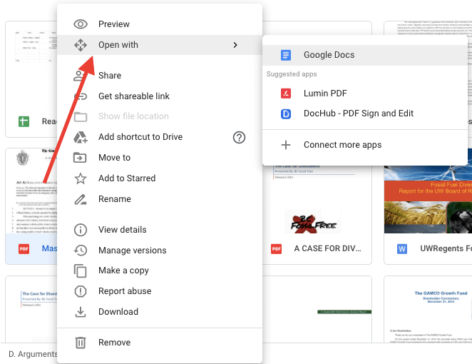 Upload PDF and open in google docs